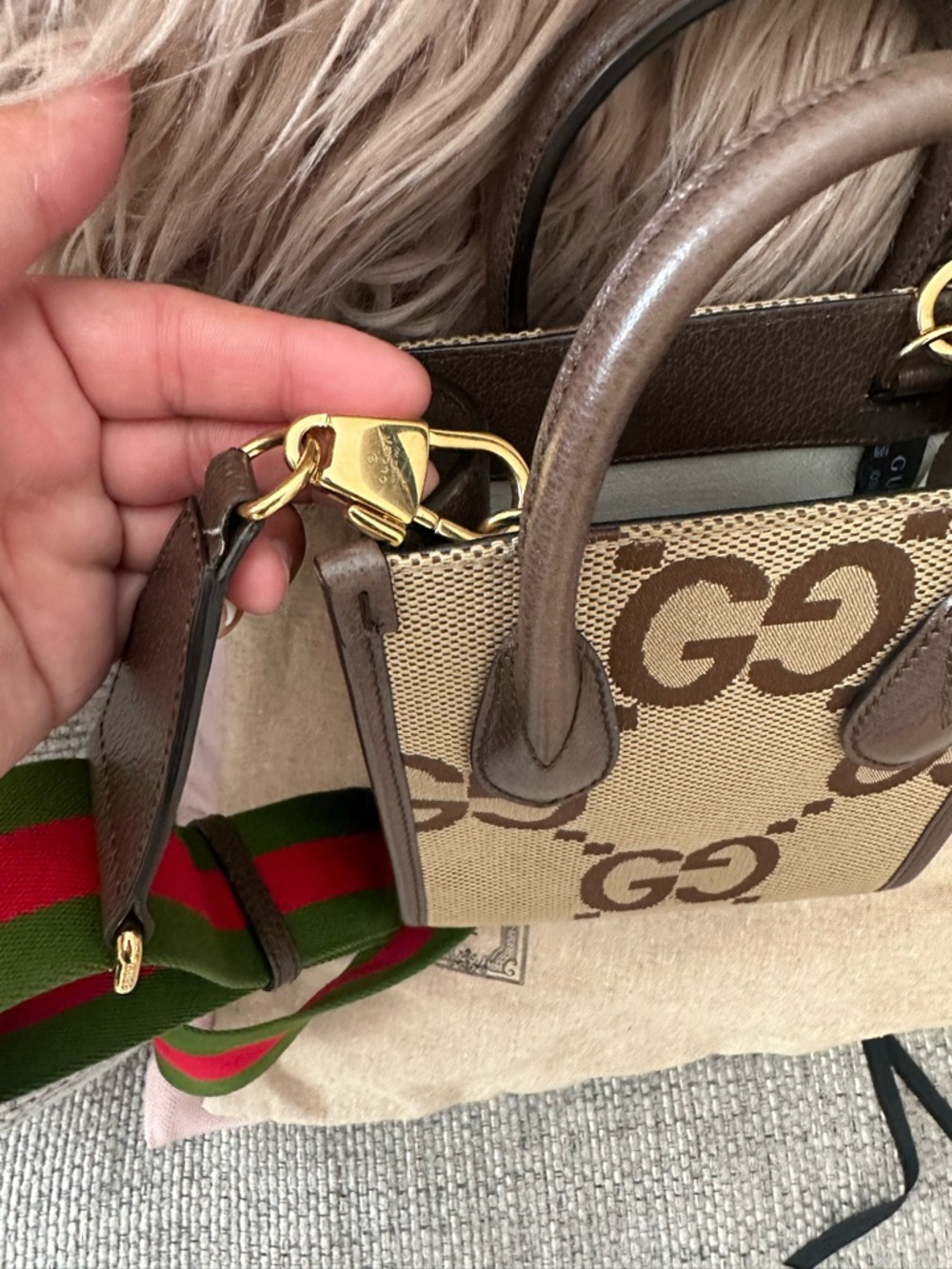 Gucci Brown GG Canvas Micro Tote with Green-Red Web Strap - Picture 10 of 13